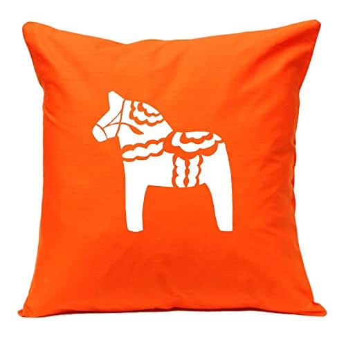 Throw Pillow Swedish Dala Horse in Orange Handmade Pillow Cover in Swedish