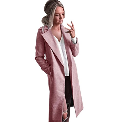 Vovotrade Women Solid Windbreaker Open Front Cardigan Winter Warm Coat Turn-down Collar Long Trench Parka Casual Overcoat (S, Pink) - Thumbnail 3