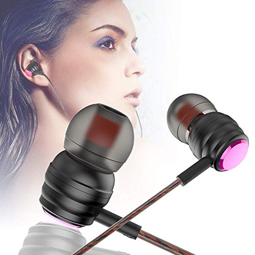 Wired Headphones, BYZ Earbuds with Mic, Stereo Wired Earphones, Tangle Free Cable, Ergonomic Design, 3.5mm Jack, Black+Red