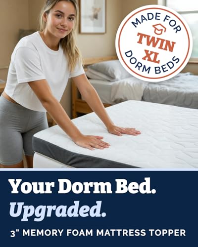 Mattress Topper - 3 Inch Memory Foam Mattress Topper with Cooling Cover for College Dorm - Plush, Thick & Comfy, Pain & Pressure Relief - Twin XL Size Mattress Pad w/Straps & Removable Washable Cover