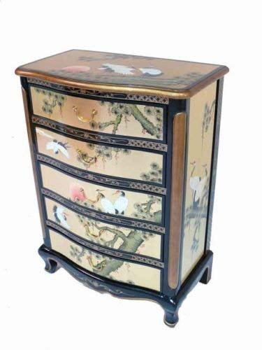 Newquay Bonsai Gold Leaf With Cranes Design Chest Of Drawers