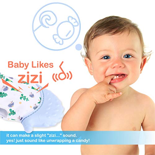 Prohapi Silicone Baby Teething Mitten, Self-Soothing Teether & Teething Pain Relief Toy Glove Plus Hygienic Travel Storage Pouch - Natural Remedy for Infant & Toddlers 3-6 Months (Blue Hedgehog 2 pcs) - Thumbnail 4