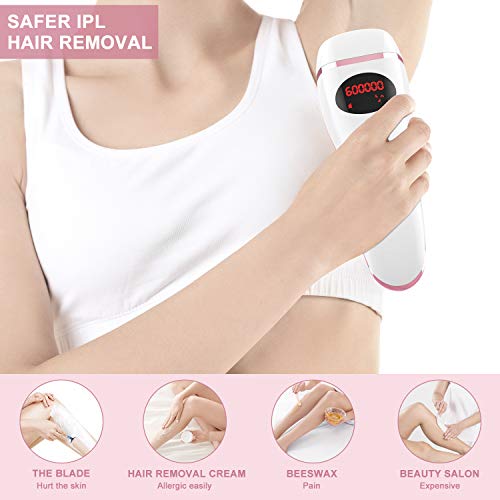 IPL Hair Removal System for Women & Men Permanent Painless 600,000 Flashes Body Facial Profesional Device Hair Remover Treatment Wholebody Home Use (White-Rose)