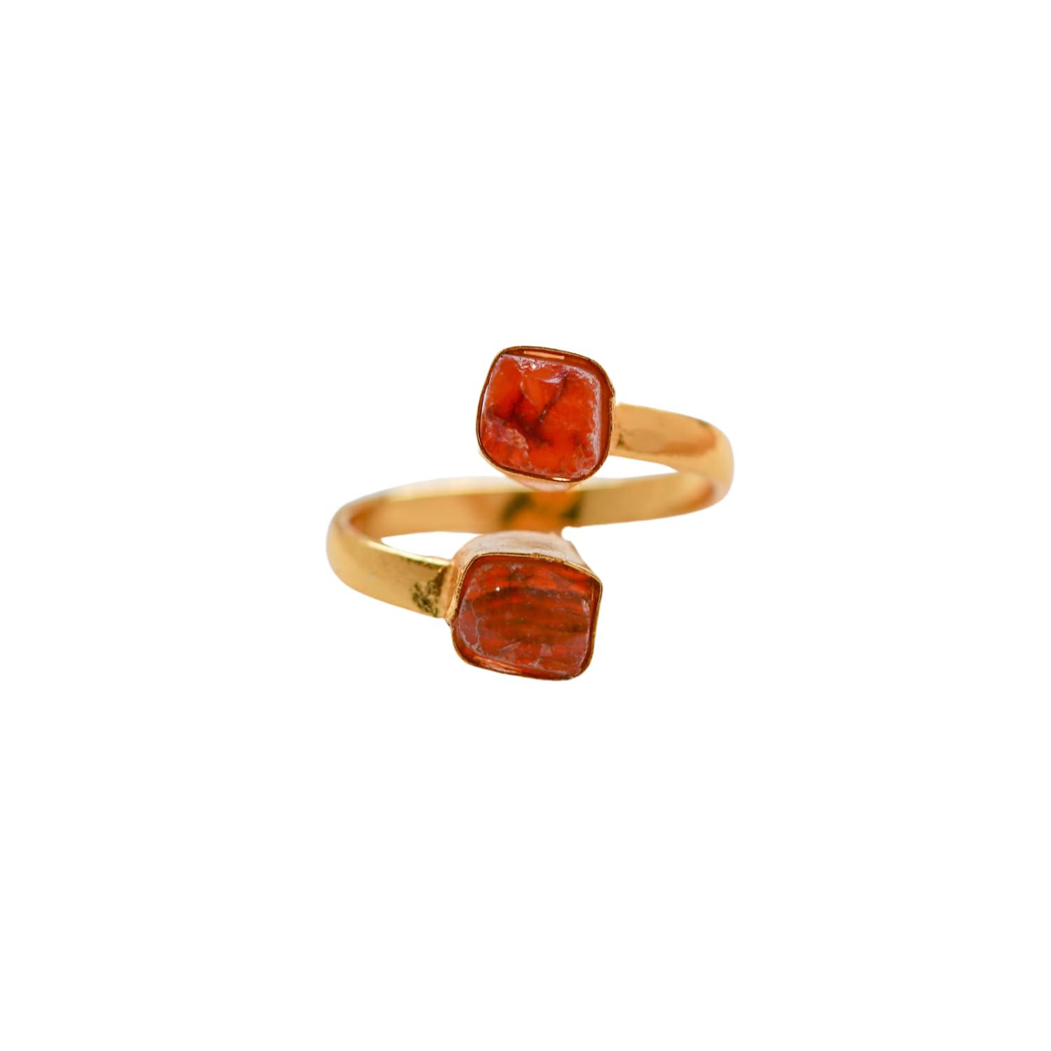 Photo 1 of Adjustable Carnelian Gemstone Ring, 18K Gold or Silver Plated Brass (Gold-Plated)