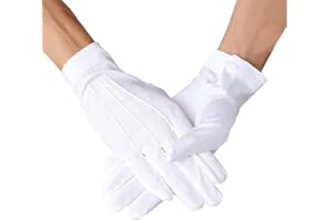 White Cotton Costume Gloves, Marching Band Pallbearer Usher Uniform Parade Gloves for Police Server Formal Tuxedo Guard