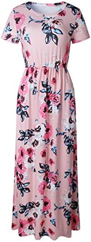 LiMiCao Casual Long Vintage Flower Dress With Sleeves Floor Length Retro Maxi Dress For Women (XXXL, Pink 2)
