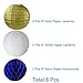 Wcaro White Navy Blue Gold 8inch 10inch Tissue Paper Pom Pom Paper Flowers Paper Honeycomb Paper Lanterns for Navy Blue Themed Party,Party Decoration Bridal Shower Decor Baby Shower Decoration