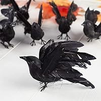 Factory Direct Craft Package of 6 Feather Flying Artificial Crow Black Birds for Halloween Decorating, Crafting and Nature Displays