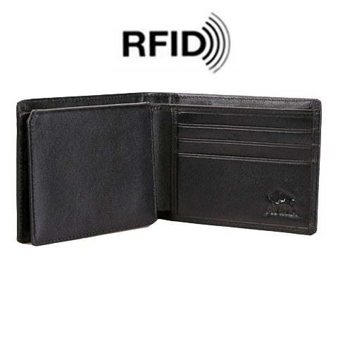 Deluxe Advanced Technology RFID Blocking Wallet By AVIMA - Compact & Durable Security Wallet - Made Of Genuine Napa Leather - 8 Card Slots, ID Window & Money Pouch