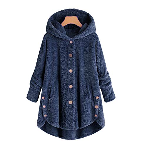 Cuekondy Hooded Faux Fur Coats for Women Winter Long Teddy Bear Jacket Button Down Fluffy Peacoat Outwear