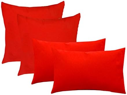 Set of 4 Indoor / Outdoor Pillows - 2 Square Pillows &amp; 2 Rectangle / Lumbar Decorative Throw Pillows - Solid Red (17" x 17" square &amp; 11" x 19" rectange)