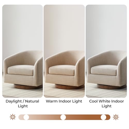 CHITA Swivel Accent Chair, FSC Certified Upholstered Fabric Barrel Chair for Living Room, Fully Assembled, Flax Beige