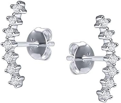 Curved Climber Stud Earrings Sterling Silver Cubic Zirconia Conch Cartilage Piercing Earrings for Women