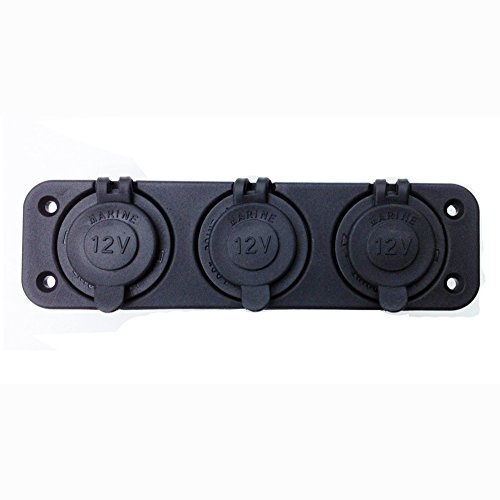 Carviya Waterproof Motorcycle Three Car Cigarette Lighter Splitter 12V Charger Power Socket Adapter Plate Panel Mount 3 Hole + 4 Screws 4 Screw Caps