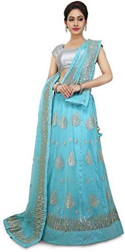 Gota Work Chiffon Lehenga in Sky Blue