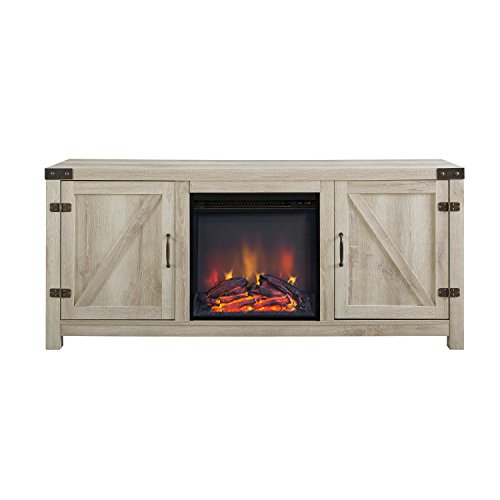 Walker Edison Modern Farmhouse Double Barn Door Fireplace TV