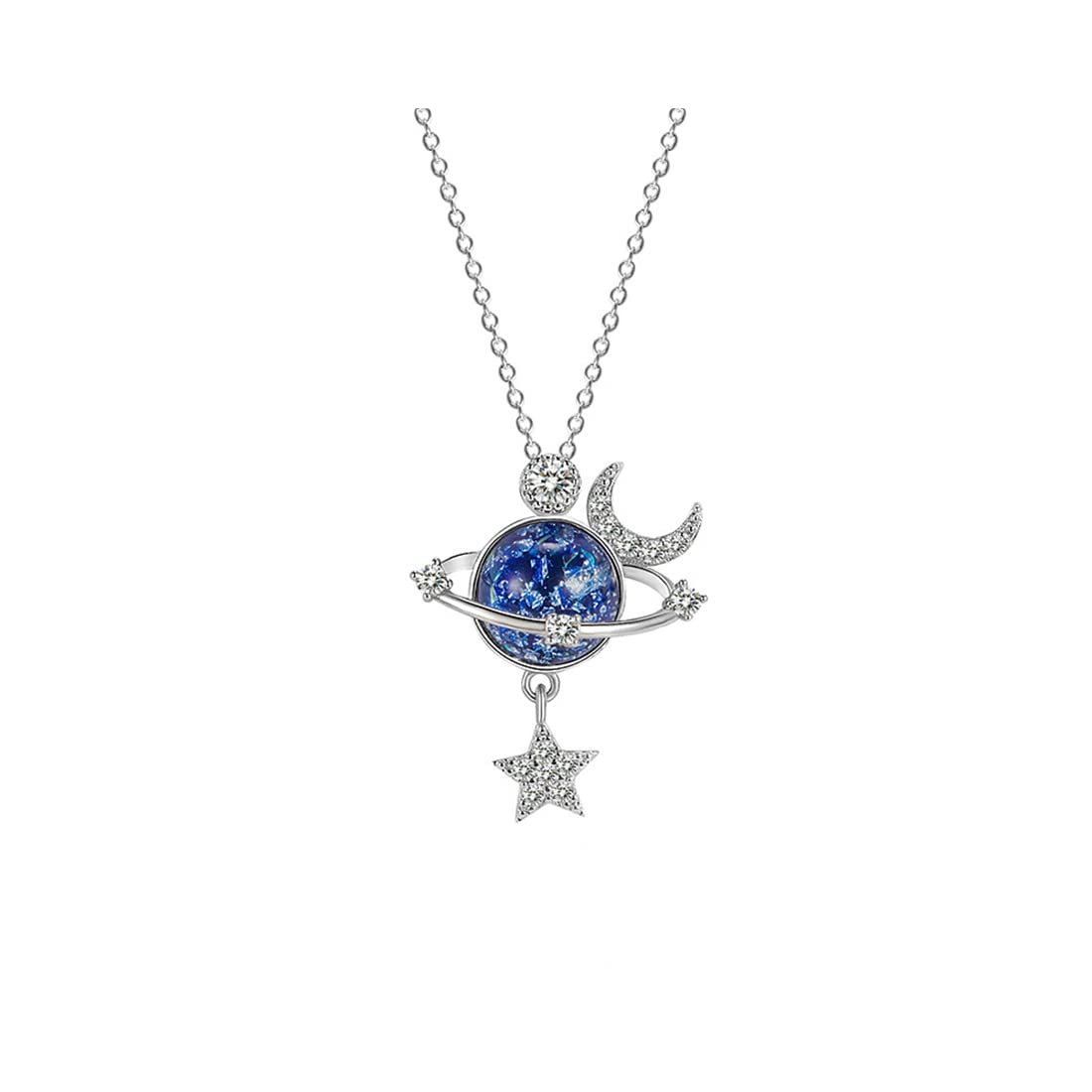 GAUEIOUR Special Star Necklace,Silver Zircon Star Moon Surround Fantasy Planet Necklaces, Symbol of Friendship, Family, Love, Jewelry Necklace Gift for Daughter, Granddaughter, Ladies