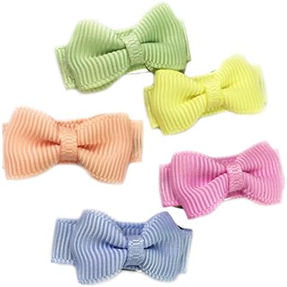 Baby Wisp 5 Tiny Grosgrain Tuxedo Hair Bows Baby Girls Toddler Clips - Flower Fields Gift Set