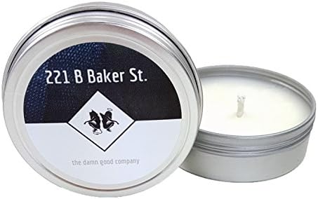 221 B BAKER STREET, Upscale 100% Hand Poured Soy Wax Travel Candle. Be transported to Sherlock's study. Smells of fresh tobacco, black tea, jasmine (and a stack of files nicked from Scotland Yard.)