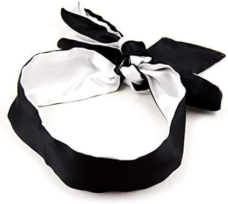 Satin Blindfold Soft Eye Mask Band Blinder Comfortable Sleep Masks for Game Play,Cover Eye,Lover,Costume (Black+White)