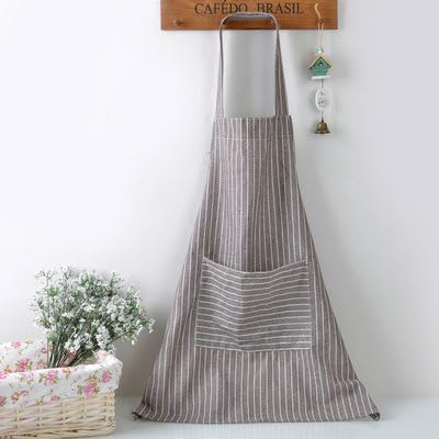 Saint Kaiko Cotton Linen Stripe Apron for Women with Pockets Cooking Chef Apron Kitchen Apron Apron Bib Apron Restaurant Baking Apron BBQ Apron for Adult (Brown)