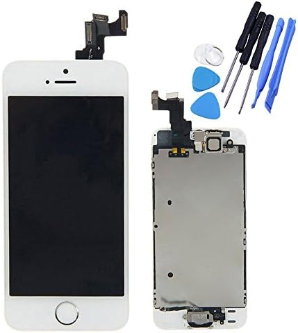 Huashe iPhone 5S LCD Kits Pre-assembled Replacement Touch Screen Digitizer + LCD Display &amp; LCD Shield Plate + Spares Parts (Front Camera + Home Button + Earpiece Speaker) (White)