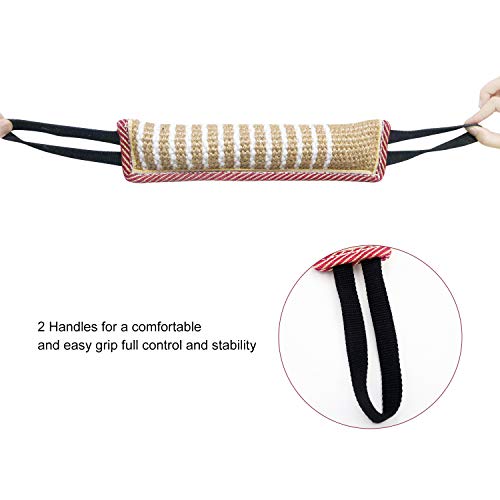 suruikei Dog Tug Toy Dog Bite Pillow Jute Bite Toy with 2 Handles, Tug of War Dog Toy for Puppy Training Interactive Play, Fetch, Suitable for Small Medium Large Dogs (Jute Bite Toy+Gloves)