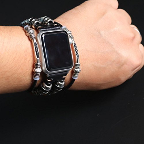Boofab for Apple Watch Band - 42mm&38mm iWatch Bands Leather Strap Replacement Smart Watch Bracelet Wristband for Apple Watch Series 3/2/1 42mm&38mm (Black, Apple Watch Series 3 42mm)