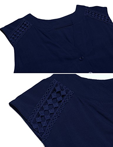 SoTeer Women's Summer Solid V Neck Button Down Slim Fit Casual Tank Tops Navy
