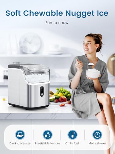 COWSAR Nugget Ice Makers Countertop, Soft Chewable Crushed Ice Maker Machine, Portable Pebble Ice Maker Countertop, 34Lbs/Day, Self-Cleaning, One-Button Operation Ice Machine for Home Kitchen Party
