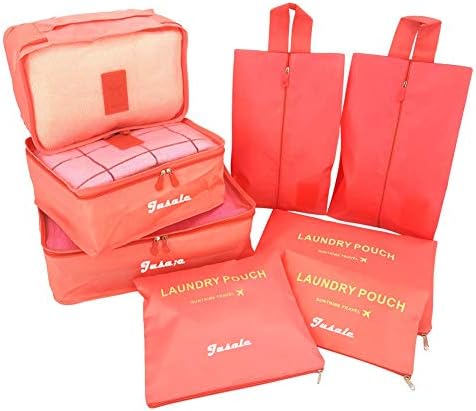 Jusale 8 pcs Travel Packing Cubes Waterproof with Shoe Bag Watermelon red