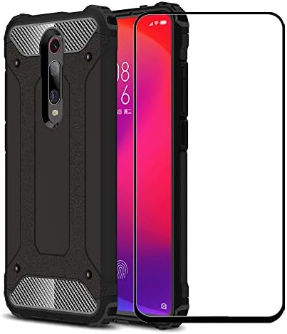 FaDream for Xiaomi Mi 9T/9T Pro/Redmi K20/K20 Pro Case, 2 in 1 Shockproof Hybrid Dual Layer Heavy Duty Protective Cover with Tempered Glass Screen Protector(Black)