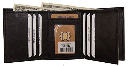 Improving Lifestyles Leather Mens Wallet Trifold Black Flipin Window ID Credit Card FREE Organza Gift Bag SUN1221BK