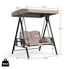 PURPLE LEAF 2-Seat Deluxe Outdoor Patio Porch Swing with Weather Resistant Steel Frame, Adjustable Tilt Canopy, Cushions… 41V2BMzkHML
