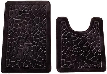 Maiija 2 Piece Set Embossed Stone Non-Slip Contour Memory Foam Bathmats (Black Stone)