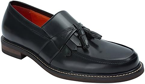 Mens Polish Leather Tasseled Fringe Slip-Ons Loafers,Black, US 10.5,B(M)