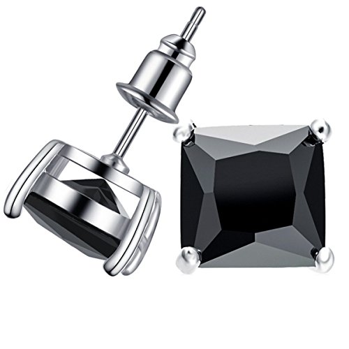 Anmao 10mm Crystal Stud Earrings for Women Jewelry of Platinum Plating Black Square Cubic Zirconia Stud Earrings Wedding Jewelry with a Beautiful Box 1D01
