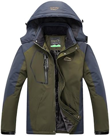 Msmsse Men's Mountain Waterproof Fleece Ski Jacket Windproof Rain Jacket Army Green L/Asia 4XL