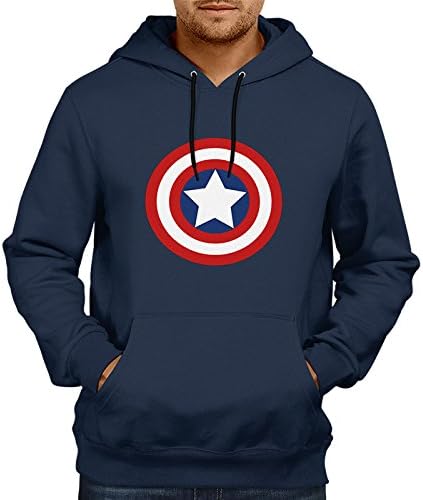 Men's Cotton Captain America Hooded Sweatshirt (Navy Blue, XXL)