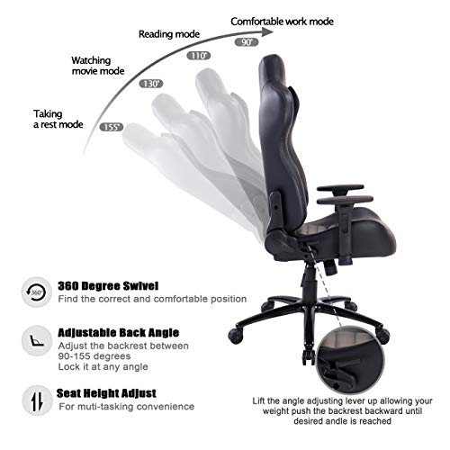 Blue Whale Massage Gaming Office Chair - Metal Base and Special Wave Support,High Back Reclining Racing Game Computer Desk Chair,Ergonomic Leather Executive Chair with Headrest and Lumbar Pillow 8301