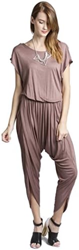 Fits Cloth Women's Rayon Spandex Harem Shirring Jumpsuit Pants Mocha Small