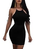 MISFONDLE Women's Sexy Bodycon Backless Spaghetti Lace up Mini Club Dress