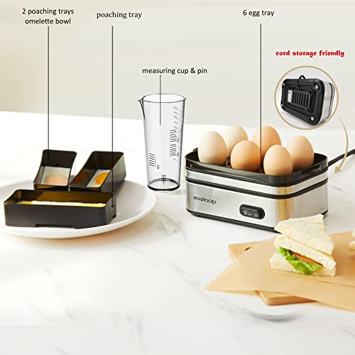 Evoloop Rapid Egg Cooker Electric 6 Eggs Capacity, Soft, Medium, Hard
