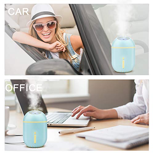 FHEAL USB Humidifier Mini Cool Mist Humidifier Cute Air Diffuser for Office Desk Bedroom Home Babies Kids Cars, LED Night Light,Waterless Auto-Off, 350ML 40ml/h Blue - Thumbnail 3