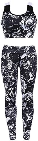 KORSE Women's 2 Pieces Outfit 3D Printed Patchwork Sport Yoga Legging Gym Workout Suit