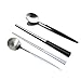 Autohome 2 Spoons and 2 Pairs Chopsticks Saintless Steel Dinner Flatware - White&Silver+Black&Silver