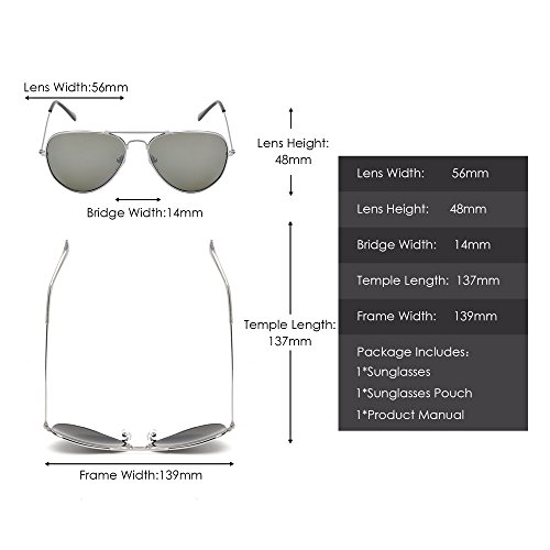 Retro Mirror Aviator Sunglasses Flash Tinted Lens Eyeglasses for Women Men UV400 (Silver/Green)