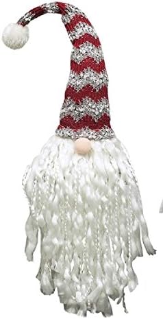 Gnome Ornaments With Chevron Knit Hats and Long Yarn Beards (Red)