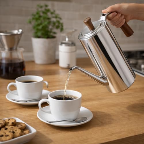 Bule de Inox 304 Premium Bico Fino Filtro e Cabo de Madeira Sofisticado para Café e Chá Gourmet (700, Millilitros)