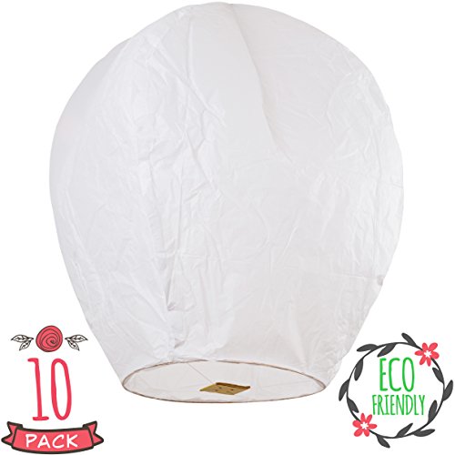 SKY HIGH Chinese Lanterns 10-Pack White, Fully Assembled, 100% Biodegradable, New Designed Sky Lanterns For Birthdays, Ceremonies, Weddings And More.